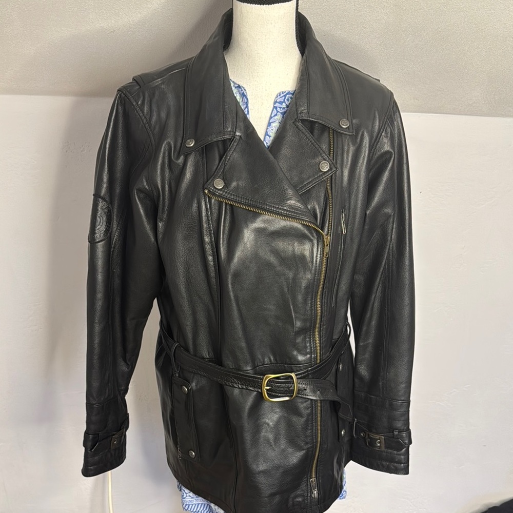Harley-Davidson Black Leather Biker Jacket with Belt 100% Goat Leather
